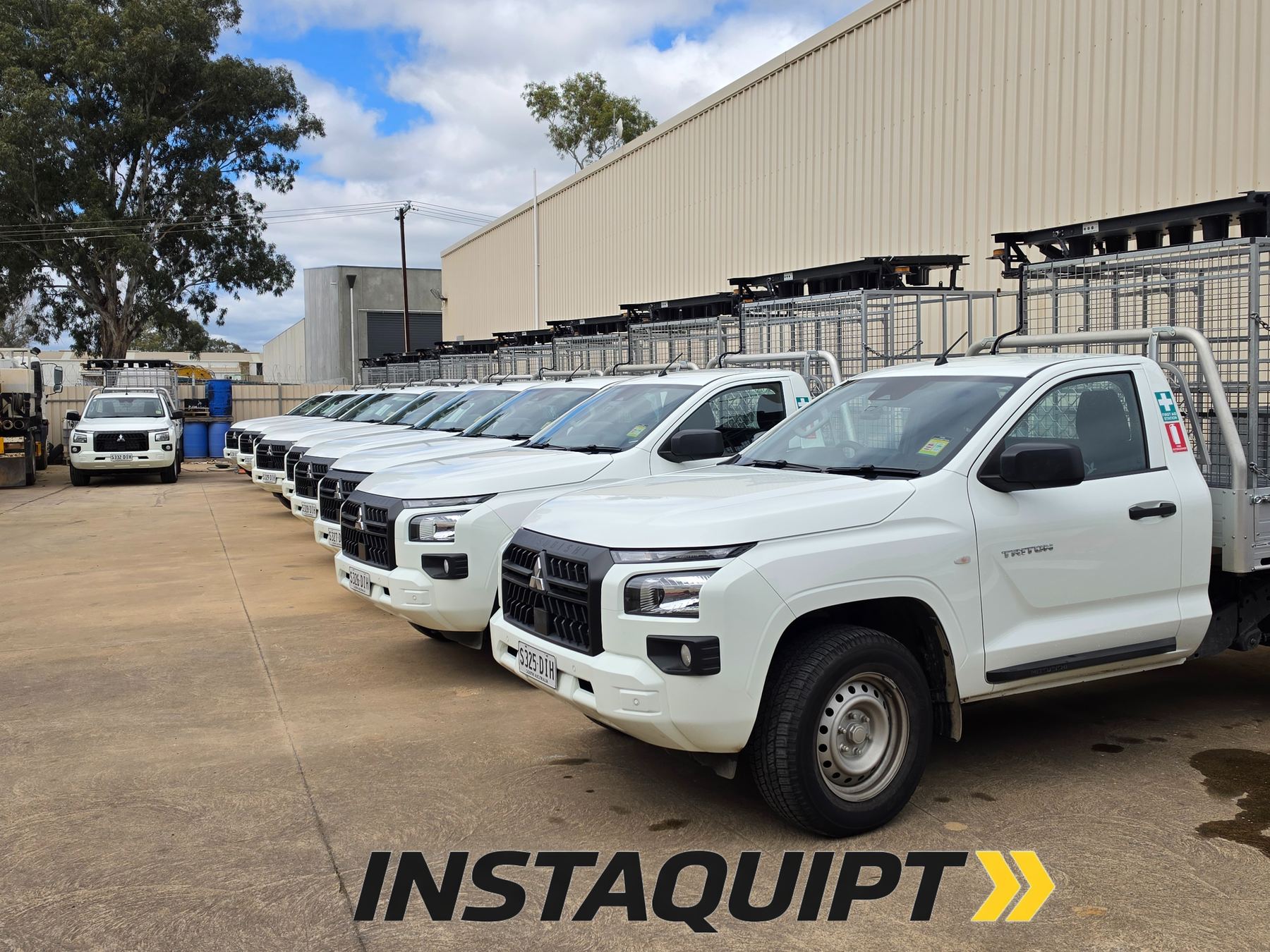Instaquipt traffic utes lined up at the Wingfield depot